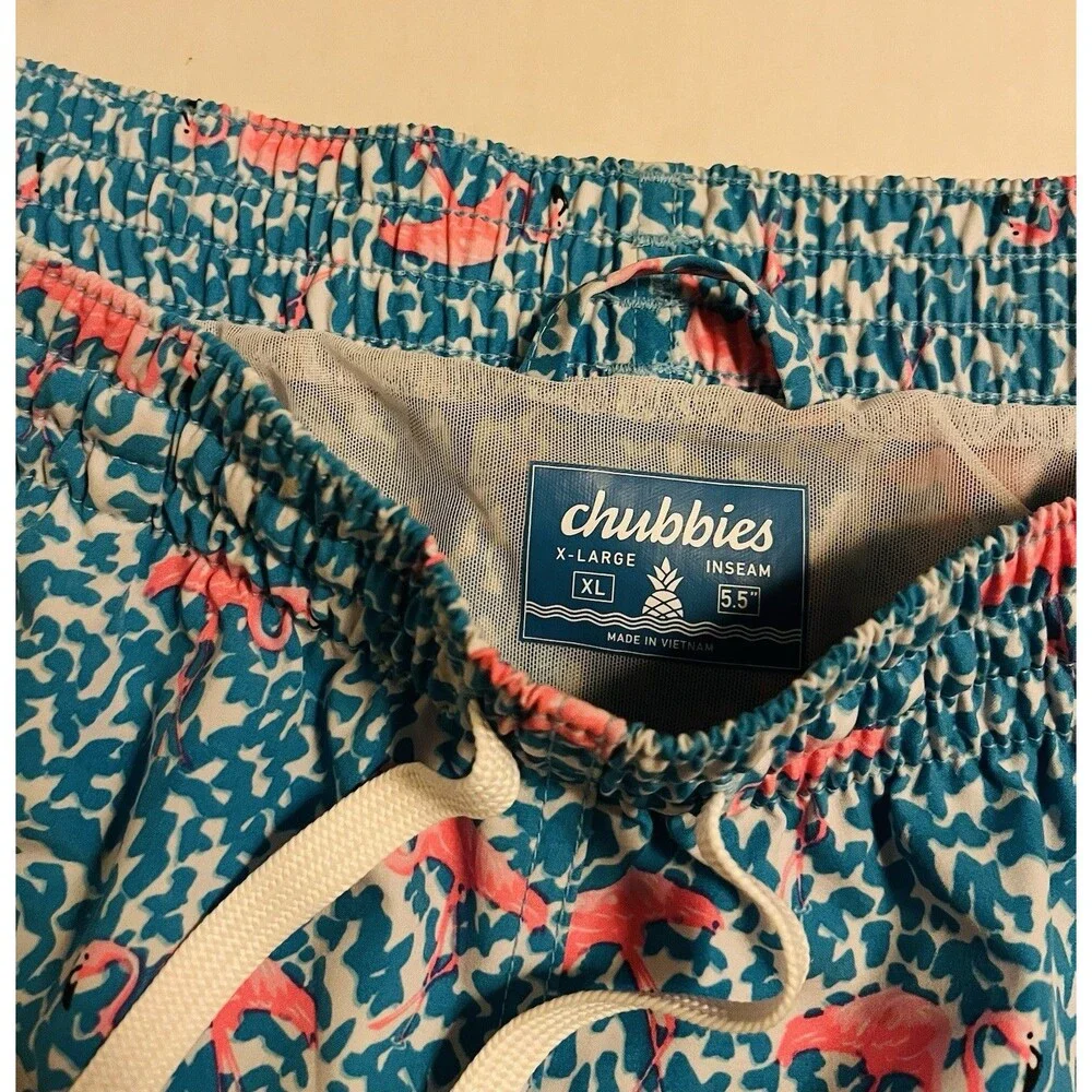 NEW Chubbies Tropical Flamingo All Over Print Swim Trunks Suit Shorts XL Lined